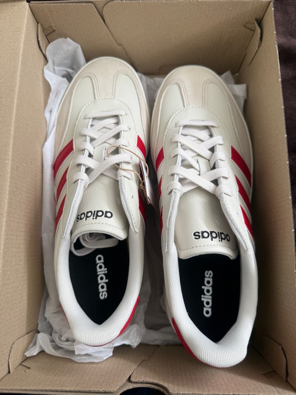 adidas Cream Sneakers with Red Stripes